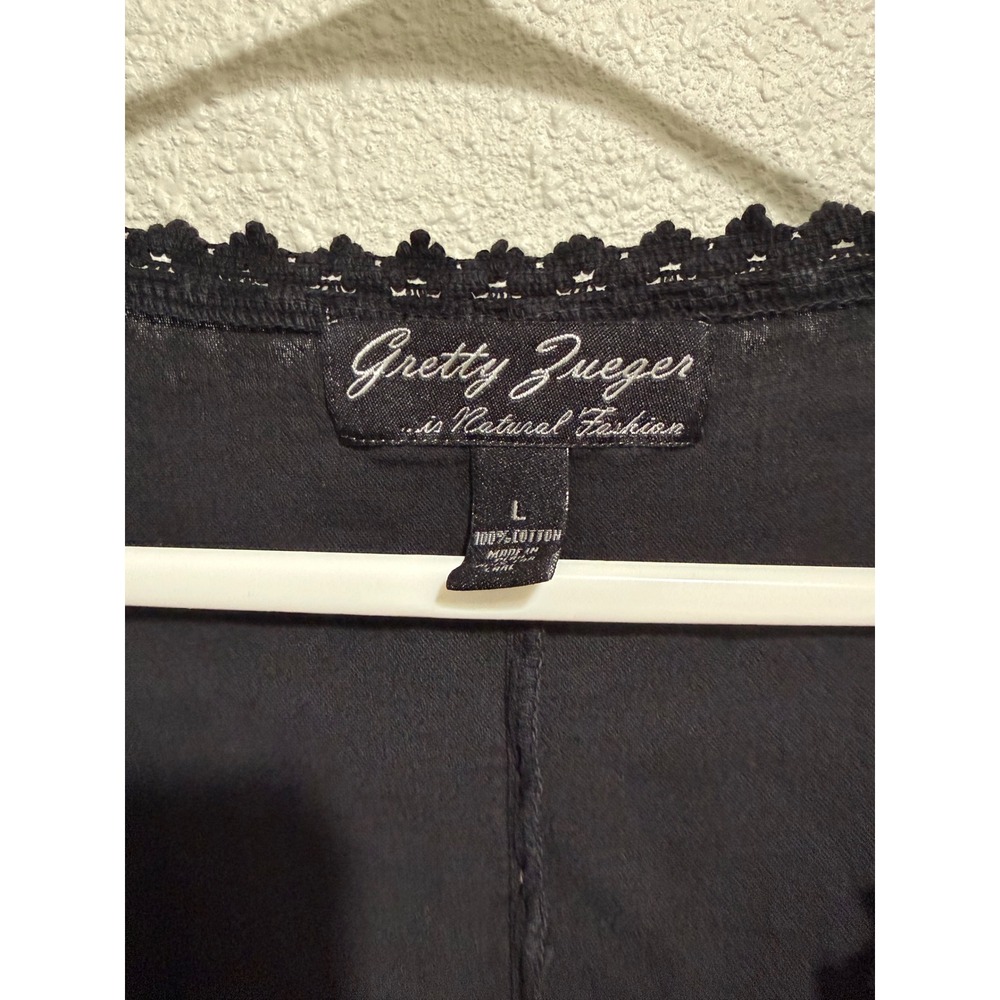 Gretty Zueger Cotton Mini Dress Womens Large Black Boho Whimsygoth Bell Sleeve - Picture 2 of 4